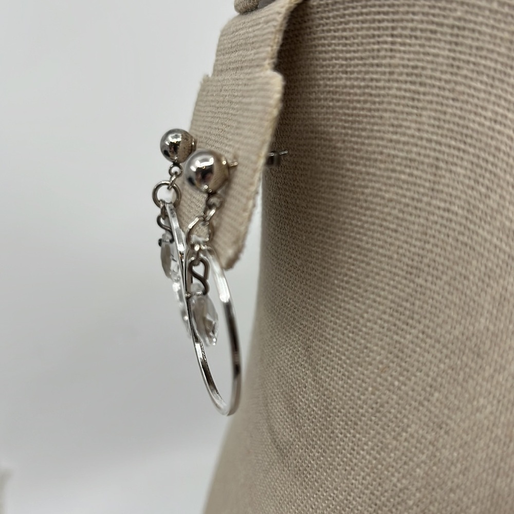 Purely Silver .999 Fine Silver Swarovski Crystal Hoop Earrings + Box - Picture 4 of 10